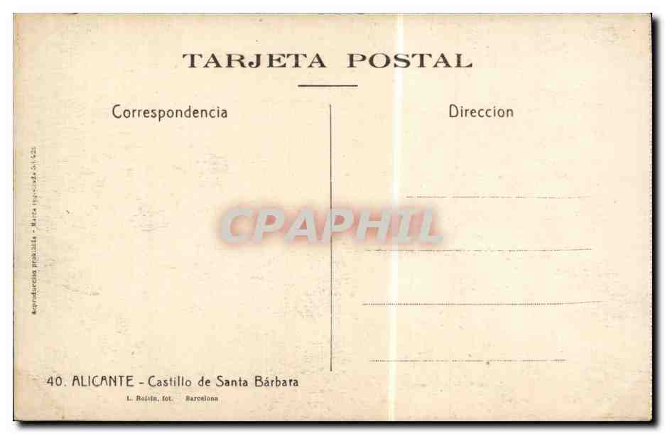 CPA Espagne Spain Espana Alicante Castillo de Santa Barbara — Rückseite