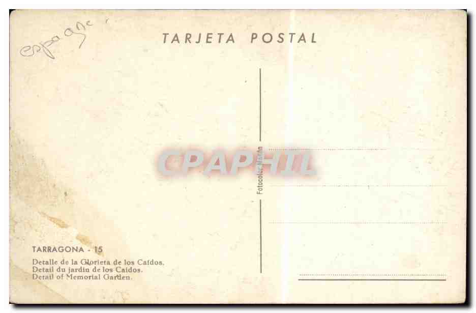 CPA Espagne Spain Espana Tarragona Detalle de la Glorieta de los Caidos — Back