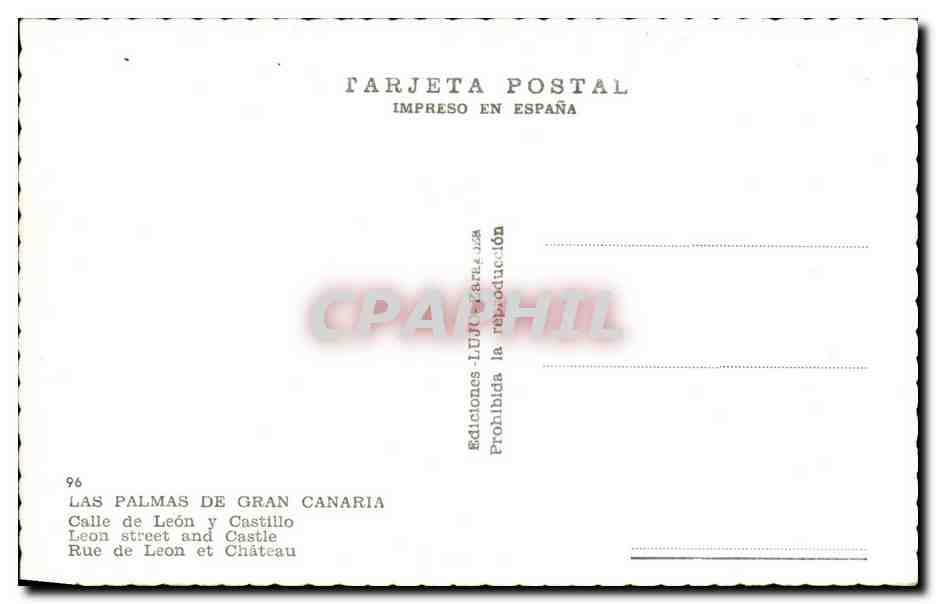 CPA Espagne Spain Espana Las palmas de Gran Canaria Calle de leon y Castillo — Rückseite