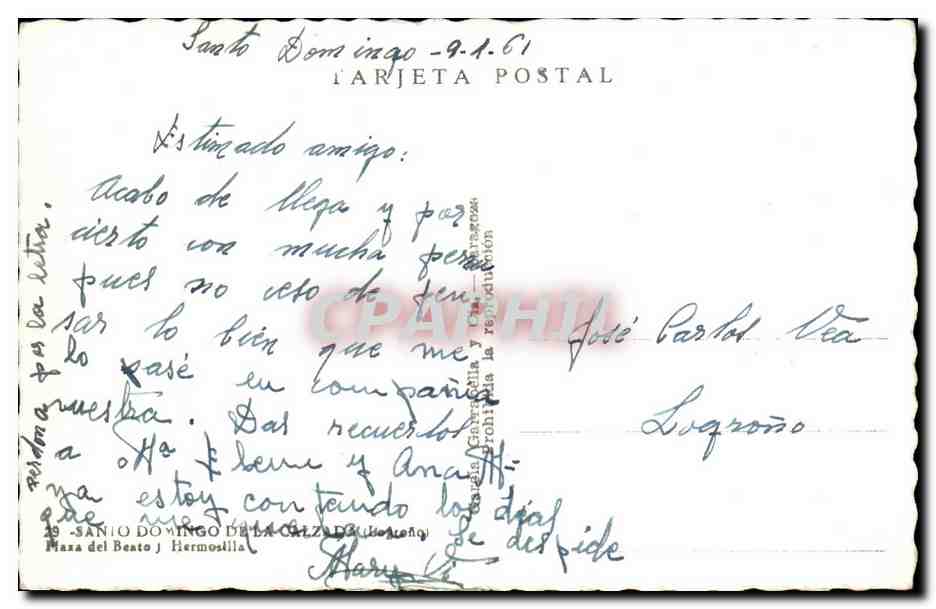 CPA Espagne Spain Espana Santo Domingo de a Calzad  — Verso