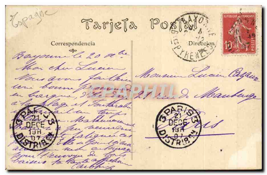 Fuenterrabia — Calle Mayor, Procesión de Nuestra Señora de los Hacheros — ND For — Verso