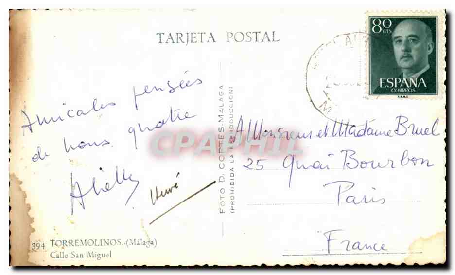 CPA Espagne Spain Espana Malaga Calle San Miguel Ane donkey Mule — Back