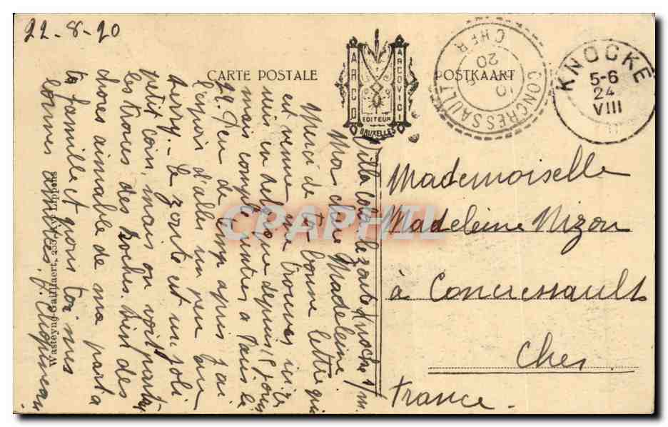 CPA Belgique Knocke Digue et palace Hotel — Rückseite