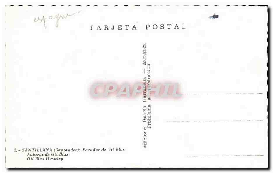 CPA Espagne Spain Espana Santillana Parador de Gil Blas Auberge de Gil Blas — Rückseite