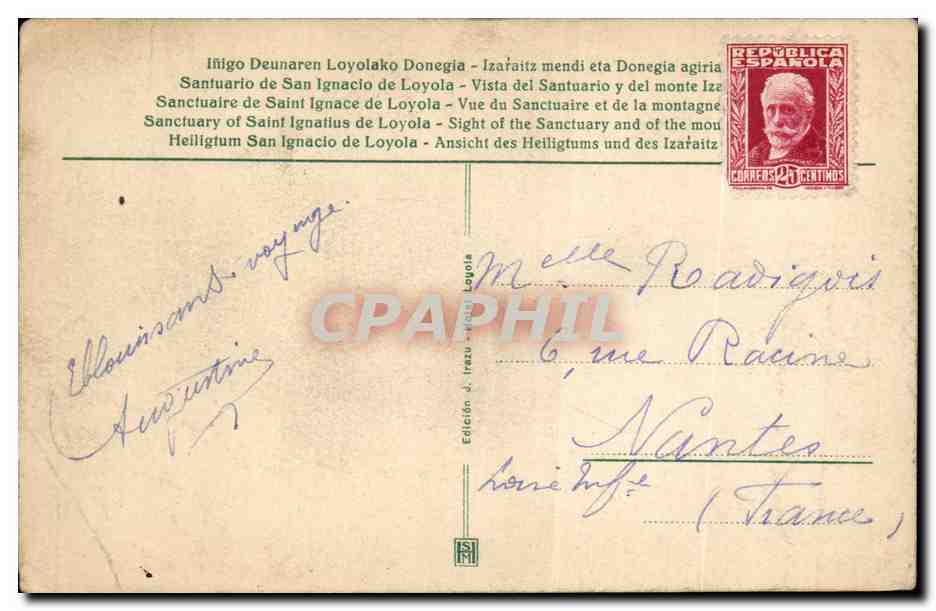 CPA Espagne Spain Espana Sanctuaire de Saint Ignace de Loyola — Rückseite