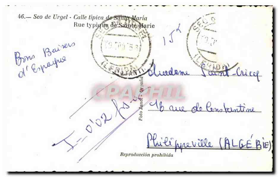 CPA Espagne Spain Espana Seo de Urgel Calle tipica de Santa Maria — Rückseite