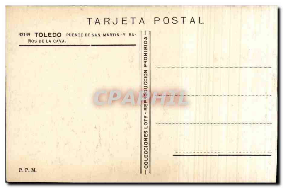 CPA Espagne Spain Espana Toledo Puente de San Martin y Banos de la Cava — Back