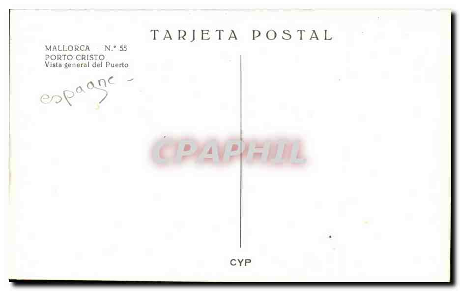 CPA Espagne Spain Espana Mallorc Porto Cristo Vista general del Puerto — Rückseite