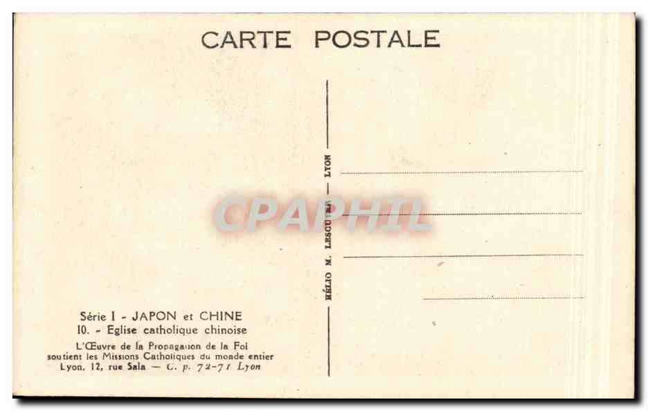 CPA Japon et Chine Eglise catholique chinoise Oeuvre de la propogation de la foi Chine China  — Rückseite