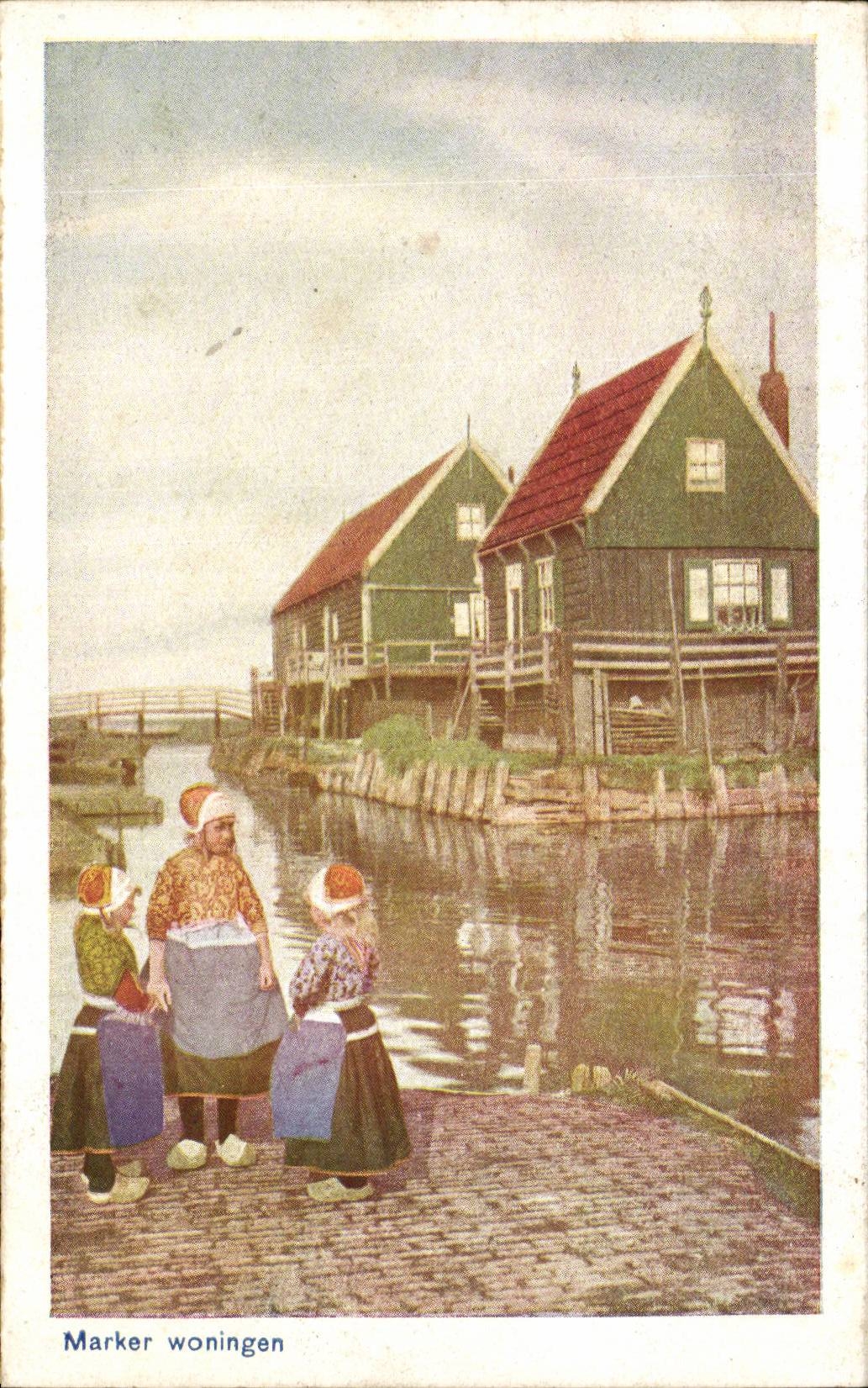 CPA Pays Bas Market woningen Folklore Costume