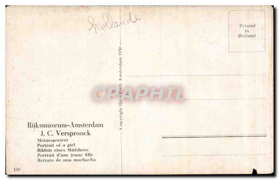 Nederland - Holland - Pays Bas - Amsterdam - Rijksmuseum - Portrait of a Girl - Meid- CPA  — Rückseite