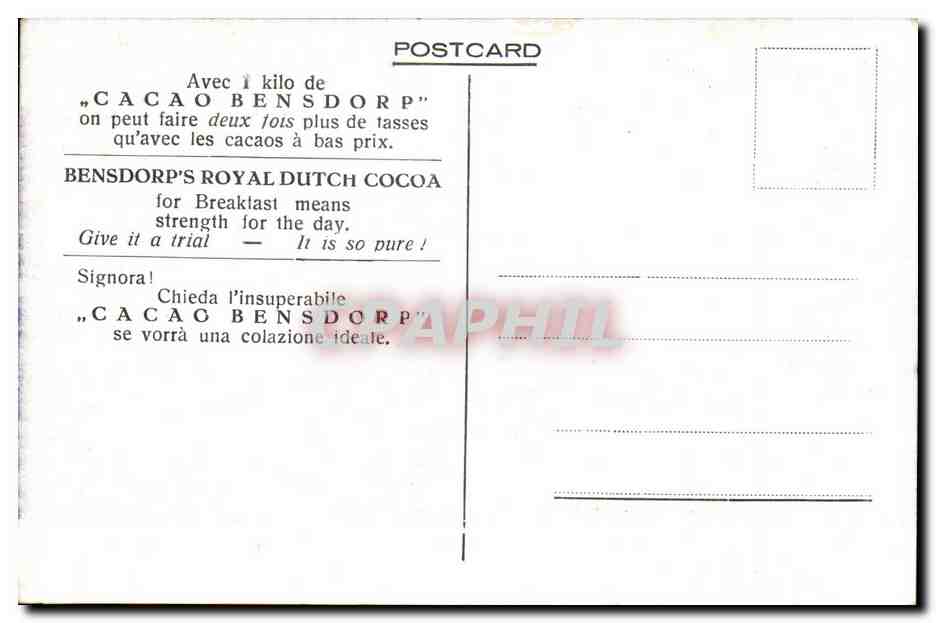 CPA Pays Bas Bensdorf's royal Dutch Cocoa Bussum — Rückseite