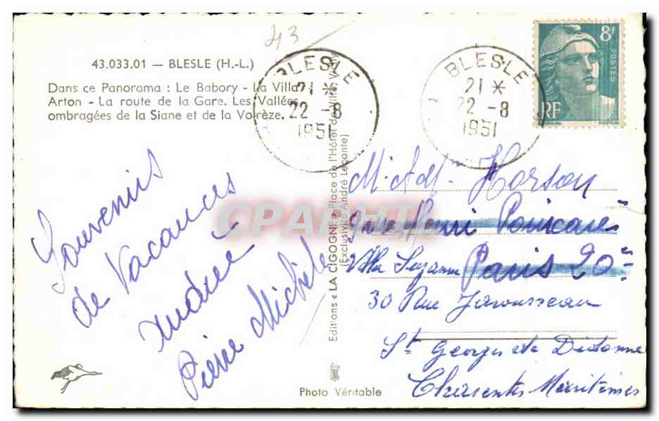 CPSM Blesle Le Babory La villa Arton La route de la gare  — Rückseite