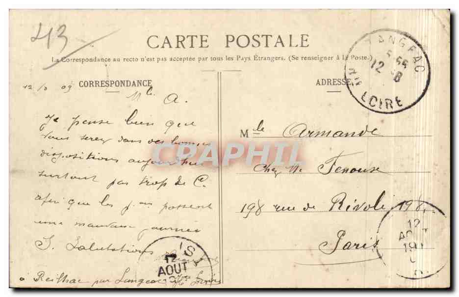 Château du Chassagnon — Environs de Langeac (Haute-Loire) — Coll. L. P. Längeneac — Verso