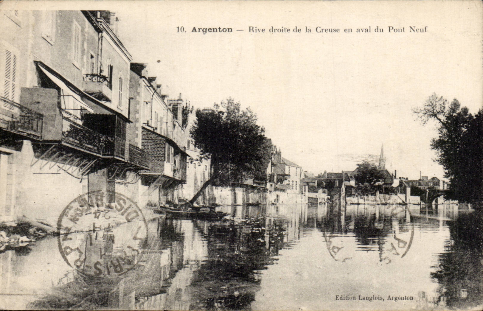 Argenton — Rive droite de la Creuse en aval du Pont Neuf — Édition Langlois, Argenton