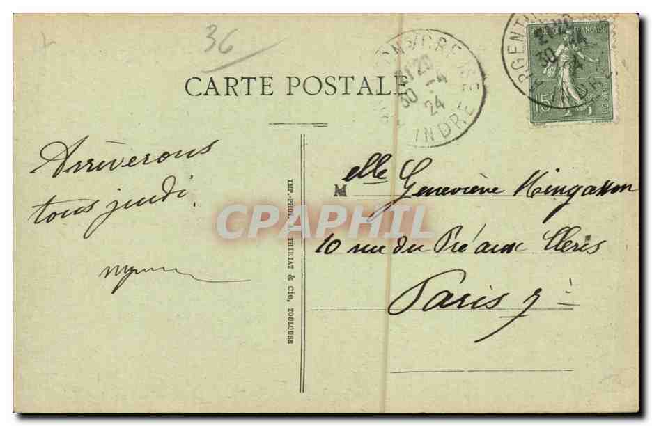Argenton — Rive droite de la Creuse en aval du Pont Neuf — Édition Langlois, Argenton — Reverso