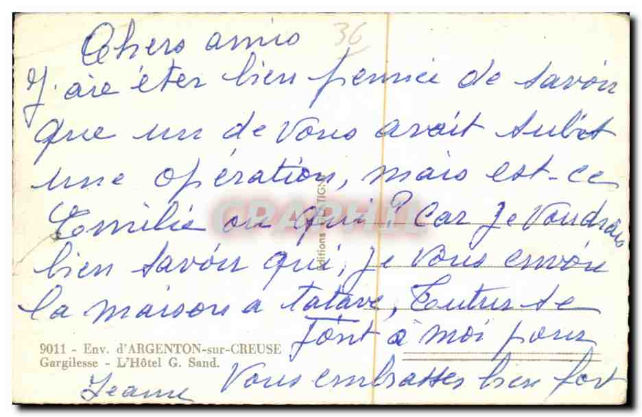 Vue de Gargilesse-d'Argenton — éditeur Gargilesse - L'Hôtel G. Sand, n°36 — Verso