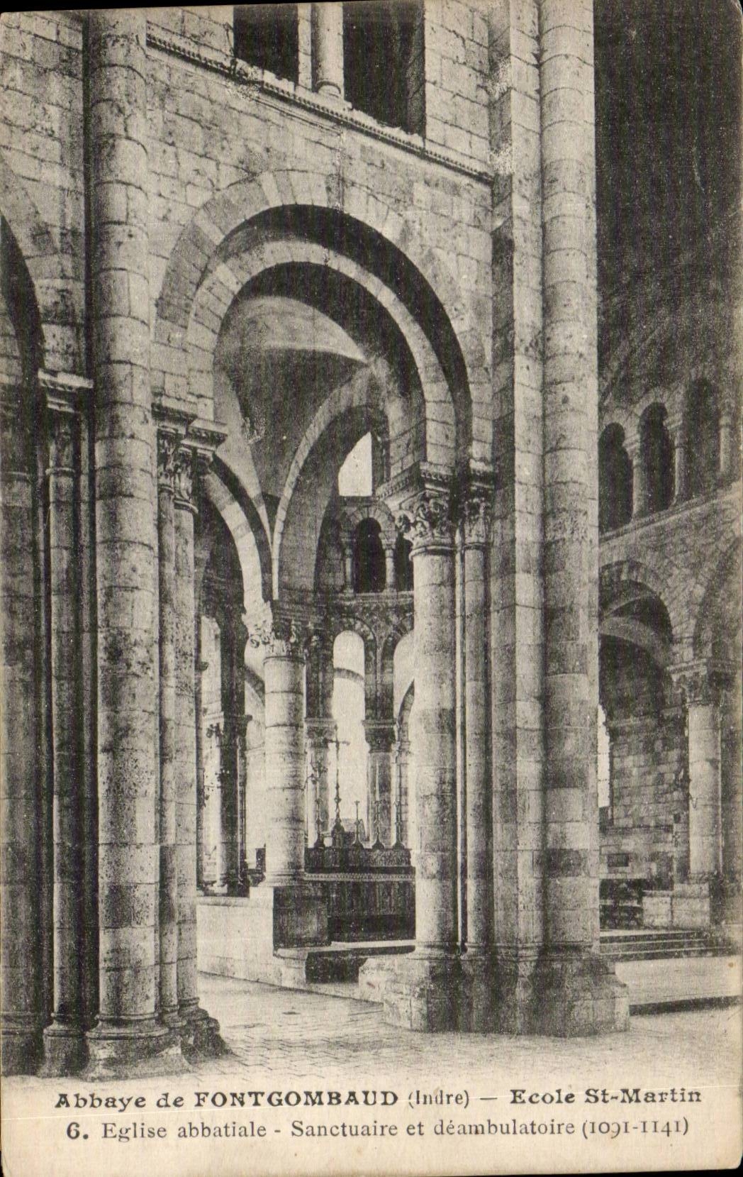 CPA Abbaye de Fontgombaud Ecole St Martin Eglise abbatiale Sanctuaire et deambulatoire (1091 1141)