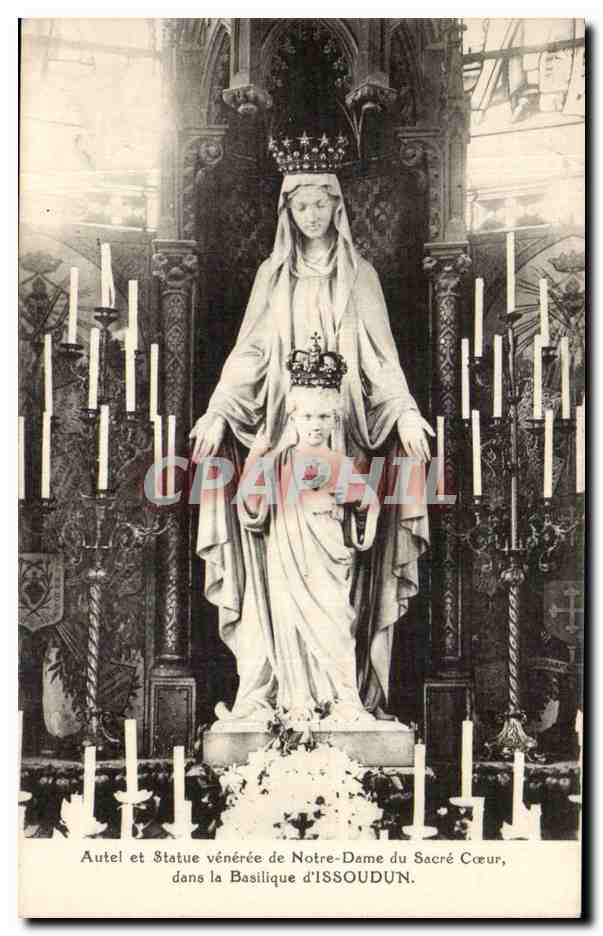Statue vénérée de Notre-Dame du Sacré-Cœur — Autel dans la Basilique d'Issoudun — Phototypie L. A. Châteaudun