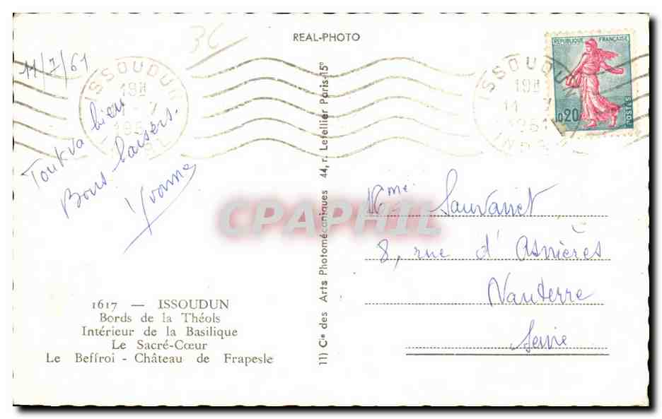 Issoudun — Souvenirs — Cie des Arts Photomécaniques — Verso