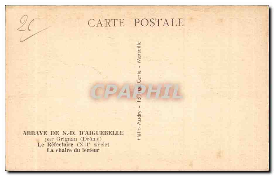 CPA Abbaye de ND d'Aiguebelle par Grignan Le refectoire La chaire du lecteur — Rückseite