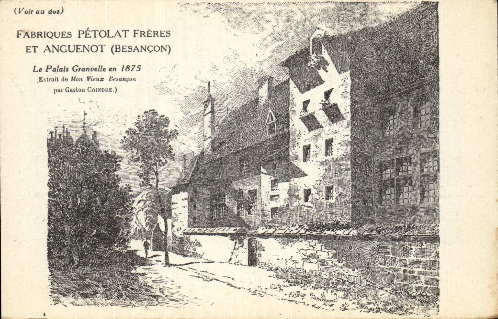 CPA Besancon les Bains Le palais Granvelle en 1875 Publicite Fabriques Petolat et Anguenot 