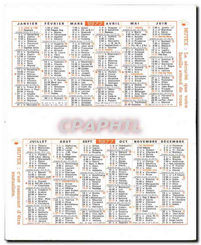 Calendrier MUTEX Publicite Mutualite Francaise 1977 Besancon Rue Claude Pouillet — Back