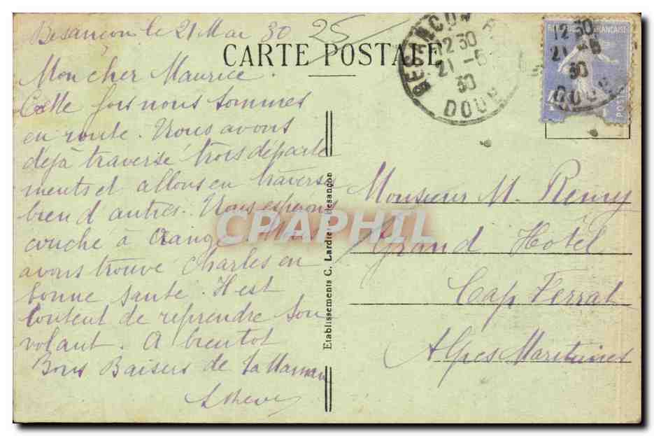 Besançon-les-Bains — Vue générale prise du Plateau de Brégille — C.L.B. — Verso