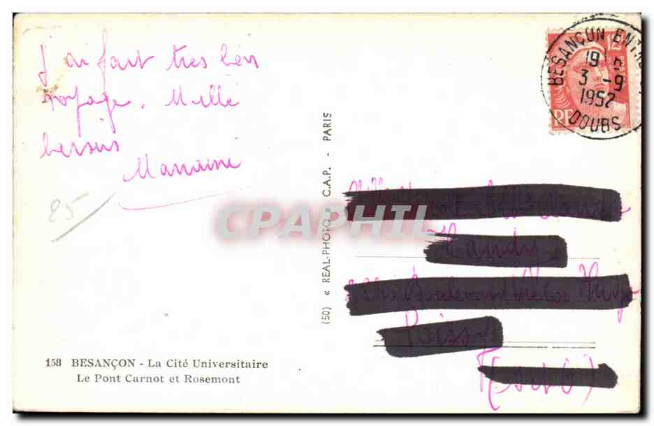 Besançon - Le Pont Carnot et Rosemont — Cité Universitaire — éditeur C.A.P. n°158 — Reverso