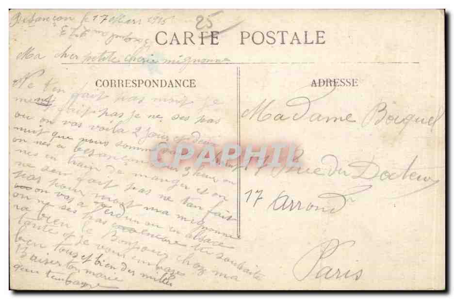 CPA Besancon Vue generale — Rückseite