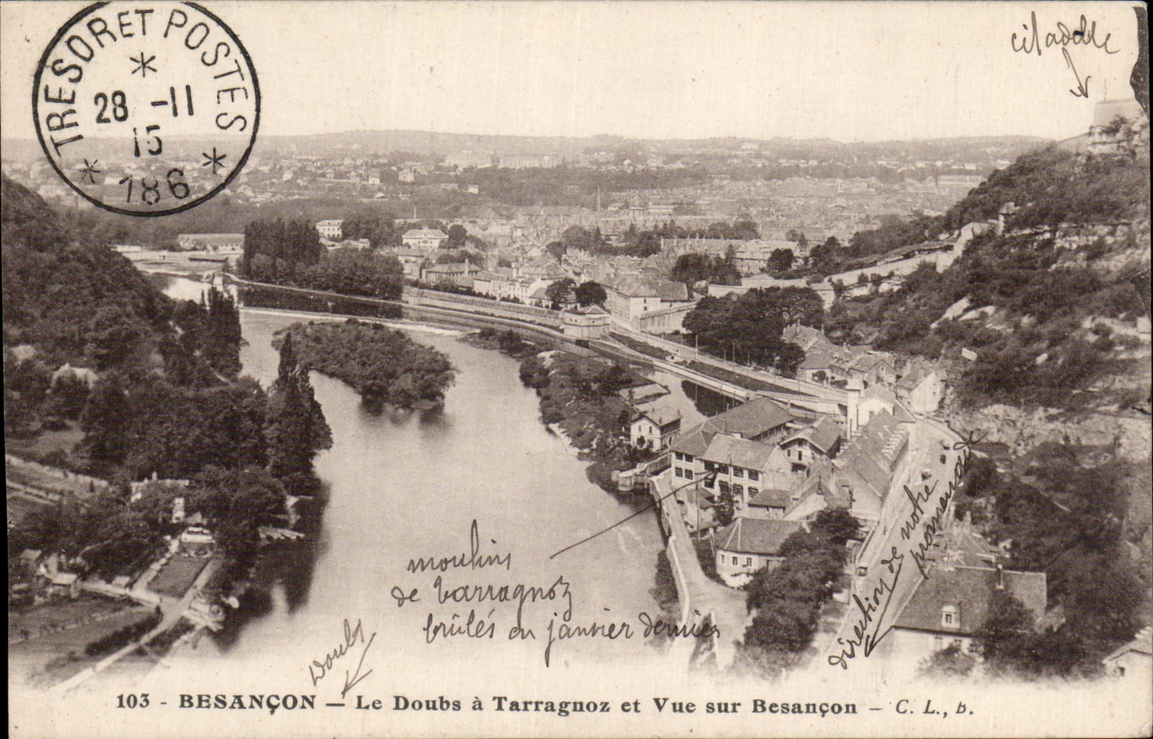 Besançon — Le Doubs à Tarragnoz et Vue sur Besançon — C. L., b. — n° 103