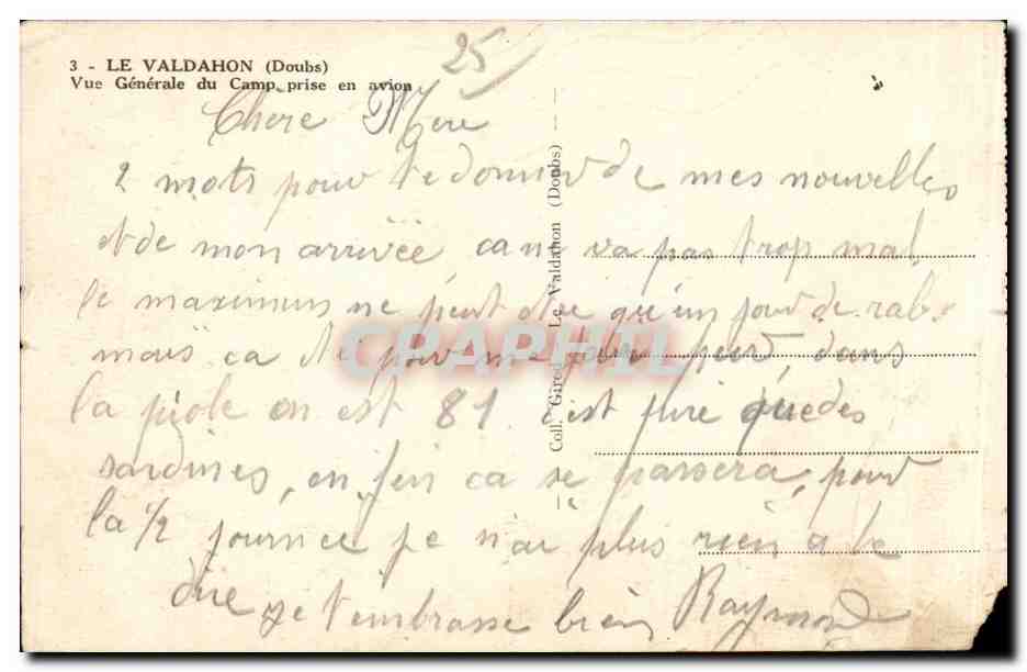 Le Valdahon (Doubs) — Vue Générale du Camp prise en avion — éditeur Coll. Gare — Verso