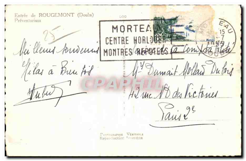 CPSM Entree de Rougemont Preventorium Vaches — Back