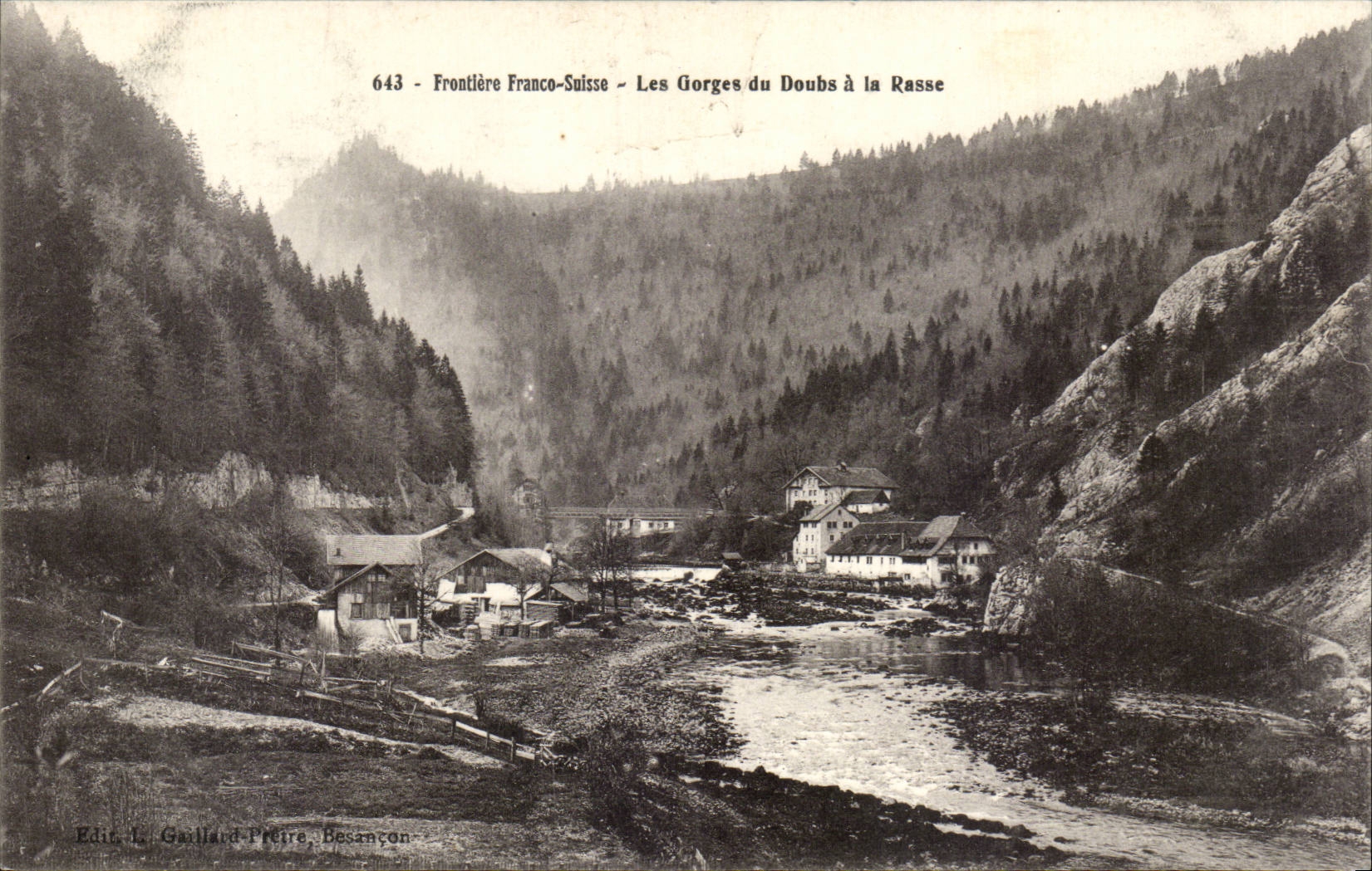 The Gorges of the Doubs at La Rasse — Franco-Swiss Border — Publisher L. Gaillard, Besançon, No. 643