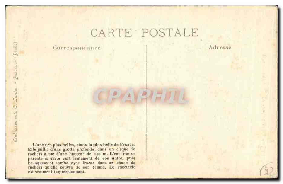 CPA Vallee de la Loue Mouthier Haute pierre Source de la Loue — Rückseite