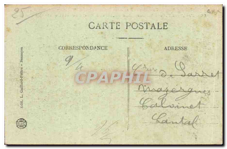CPA Frontiere Franco suisse Les rapides du Doubs avant la chute — Rückseite