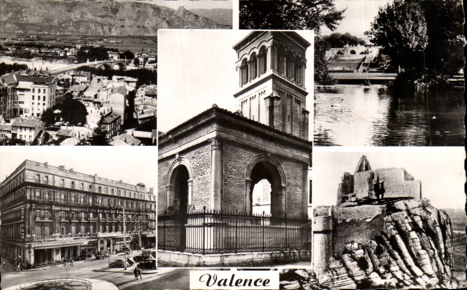 CPSM Valence sur Rhone Parc Jouvet Vue generale sur le Rhone Le pendentif Place de la Republique Ruines de Crusol