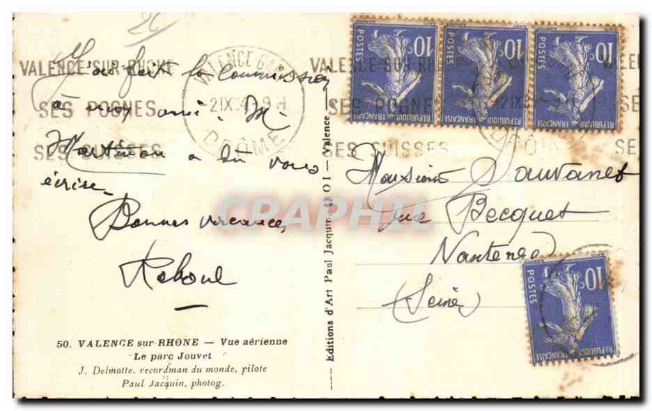 Valence-sur-Rhône — Park Jouvet — Luftaufnahme — Editions Paul Jacquin — Rückseite