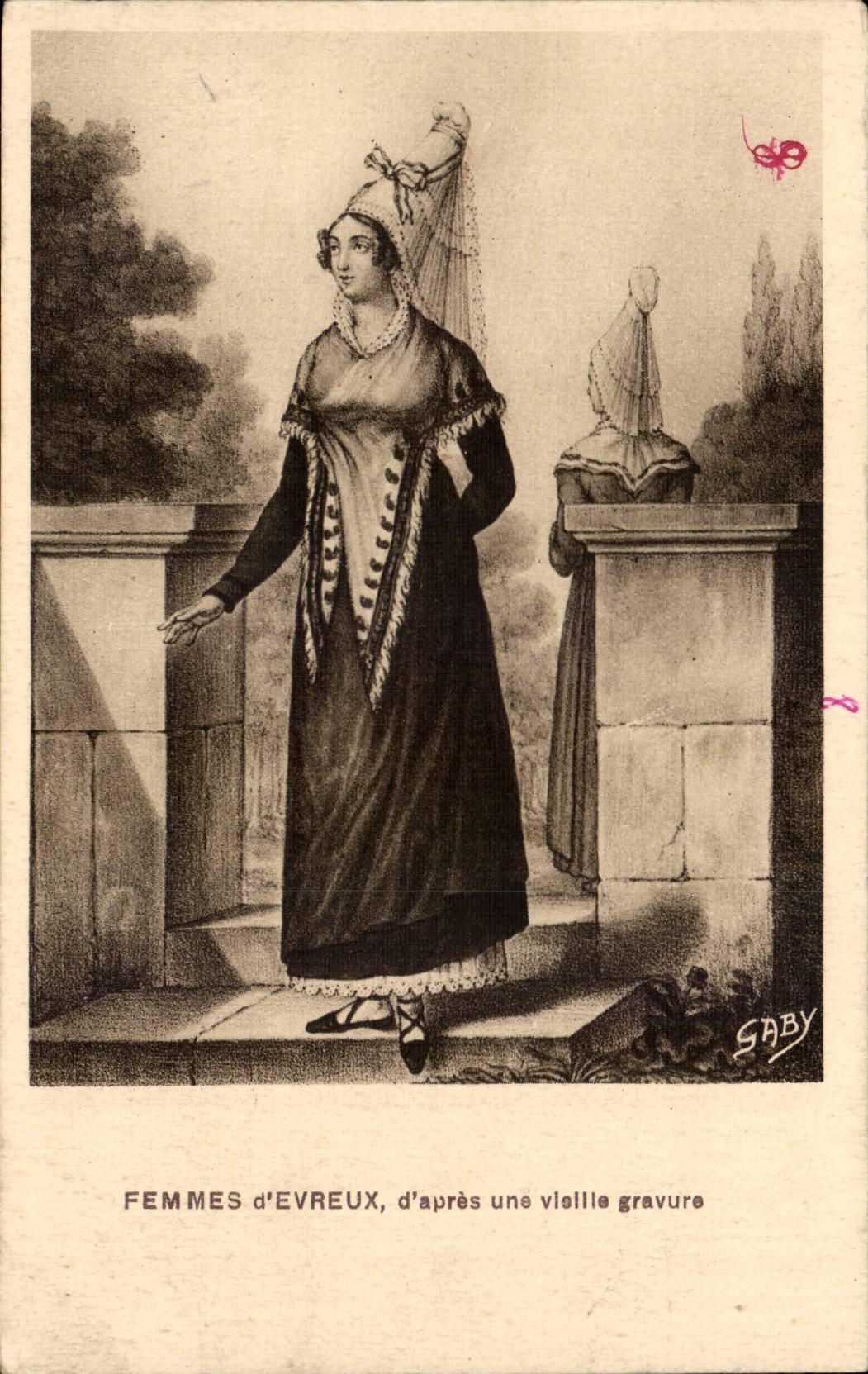 Femmes d'Evreux — d'après une vieille gravure — Saby