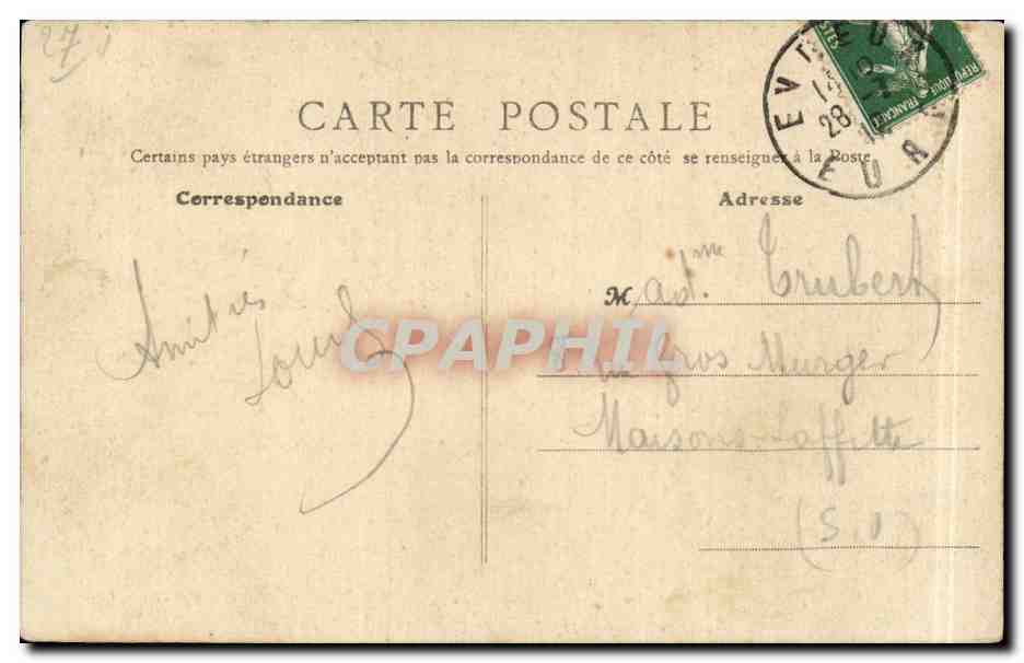 Évreux (Eure) - La Tour de l'Horloge à travers les arbres — B. F., Paris, n°6 — Verso