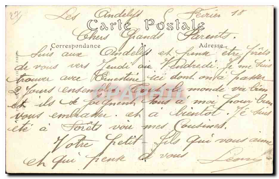 Le Petit-Andely — Ansicht der Stadt und des Schlosses Gaillard. ND. Foto. — Rückseite
