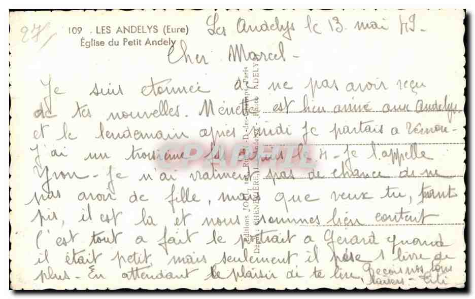 CPSM Les Andelys Eglise du Petit Andely — Verso