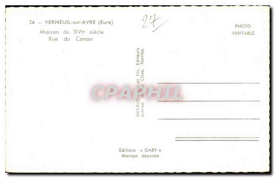 Verneuil-sur-Avre — Maison du XVIe siècle — Rue du Canon — Éditions Gaby — Verso