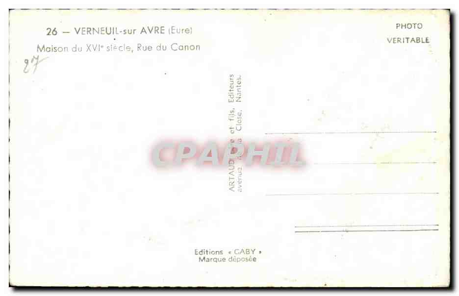 Verneuil-sur-Avre — Maison du XVIe siècle, Rue du Canon — Éditions Caby — Verso