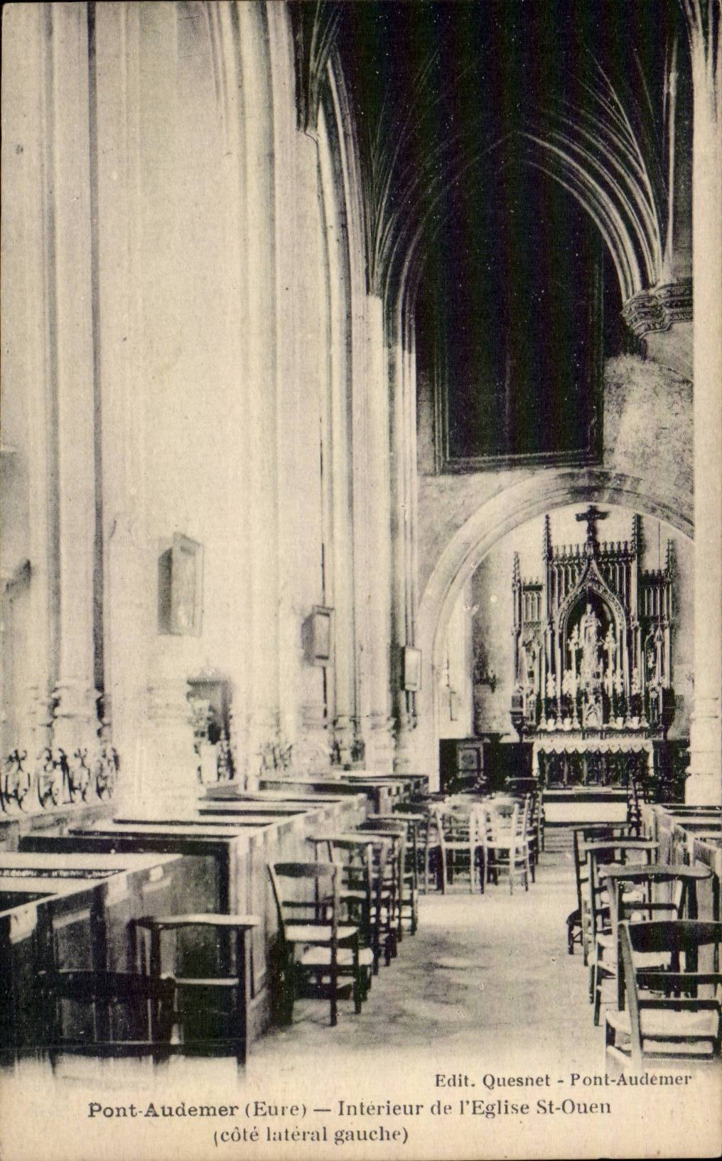 Pont-Audemer (Eure) — Intérieur de l'Église St-Ouen (côté latéral gauche) — Edit. Quesnet - Pont-Audemer