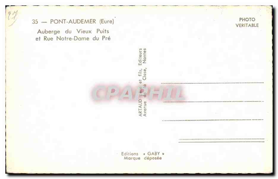 Auberge du Vieux Puits — Rue Notre-Dame du Pré — Éditions Gaby — Verso