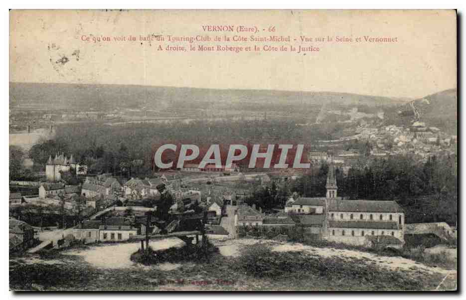Vernon (Eure) — vue panoramique depuis le Touring-Club — Côte Saint-Michel, Mont Roberge, Côte de la Justice, Seine et Vernonnet