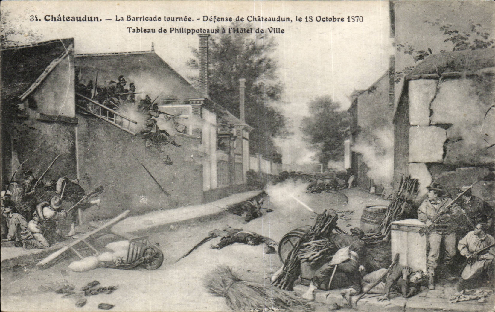 Châteaudun — La Barricade tournée. Défense de Châteaudun, le 18 Octobre 1970 — Tableau de Philippoteaux à l'Hôtel de Ville