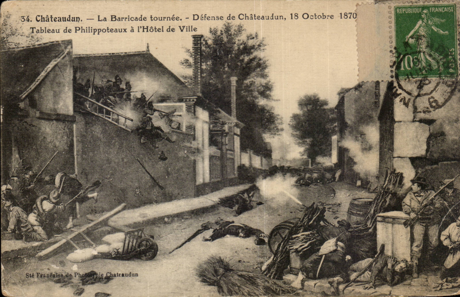 CPA Chateaudun La barricade tournee Defense de Chateaudun 18 octobre 1870 Tableau de Phillipoteaux a l'hotel de ville