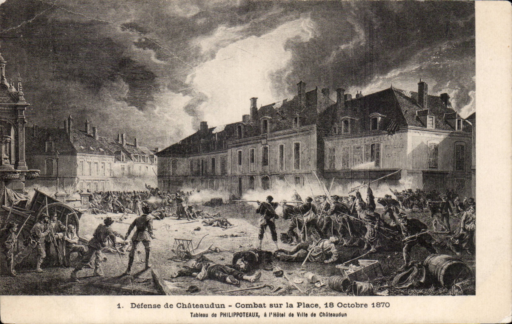 Défense de Châteaudun — Combat sur la Place, 18 Octobre 1870 — Tableau de PHILIPPOTEAUX, à l'Hôtel de Ville de Châteaudun